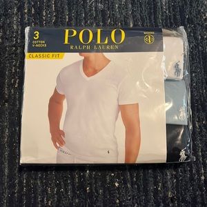 Polo Ralph Lauren V Neck T shirts. White/Navy/Baby Blue. Sz. L. New!